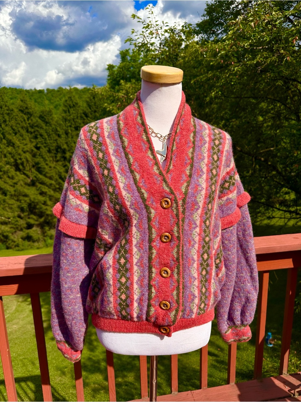 Vintage 1980s Anne Macdonald Mohair/Wool Fair Isle Cardigan